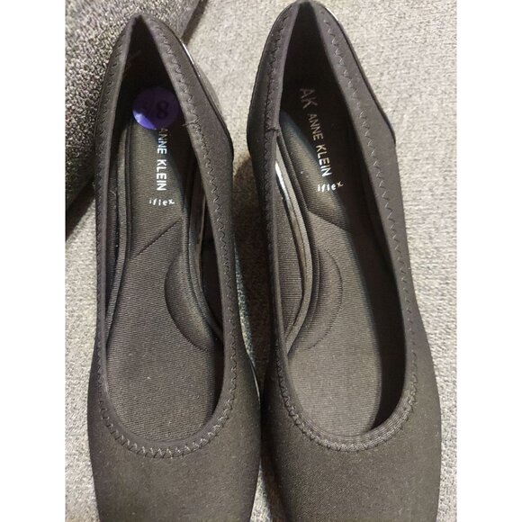 Wisher Black Fabric Anne Klein Leather Wedge Pumps Size 8.5M Dress Shoes Womans - Picture 7 of 8
